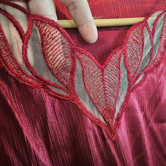 Vintage 80s Dress Womens Large Burgundy Silky Lace Glam Rock Party Retro - Picture 5 of 11